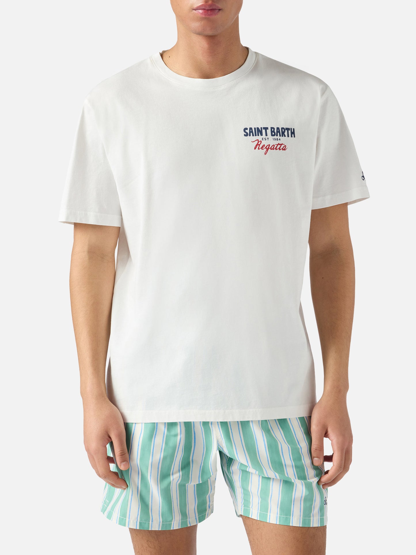 T-shirt Portland panna con stampa St. Barth Regatta