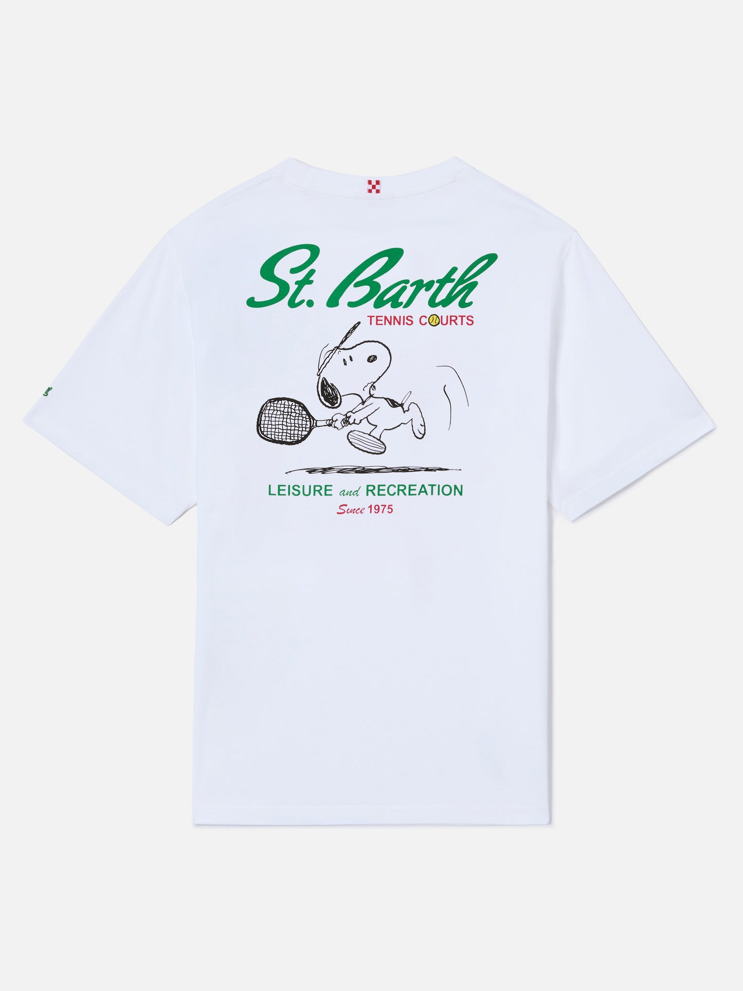 White Portland t-shirt with Snoopy Tennis Court illustration | Special Edition