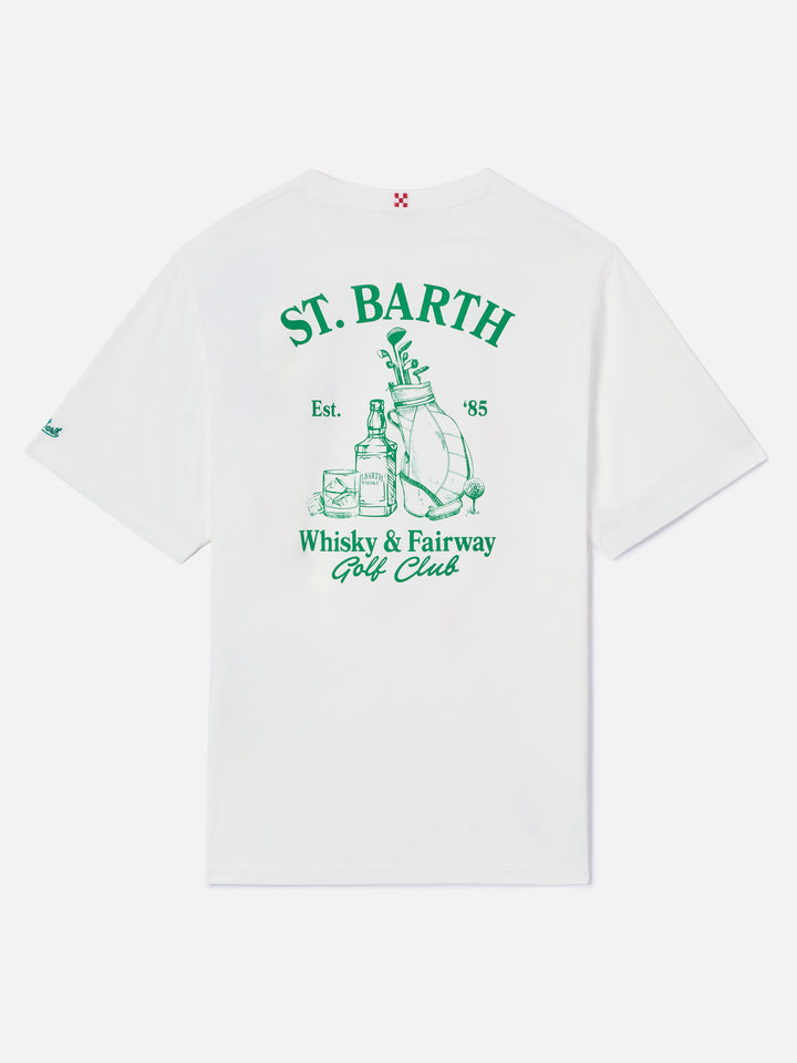 White Portland t-shirt with Whisky & Fairway Golf Club illustration