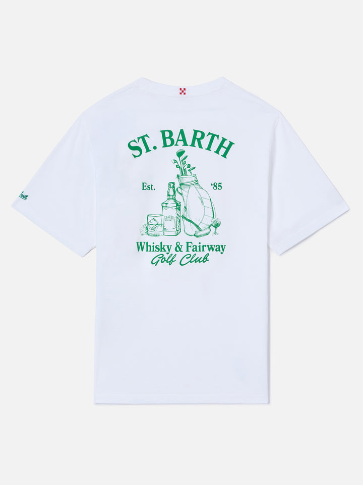 White Portland t-shirt with Whisky & Fairway Golf Club illustration