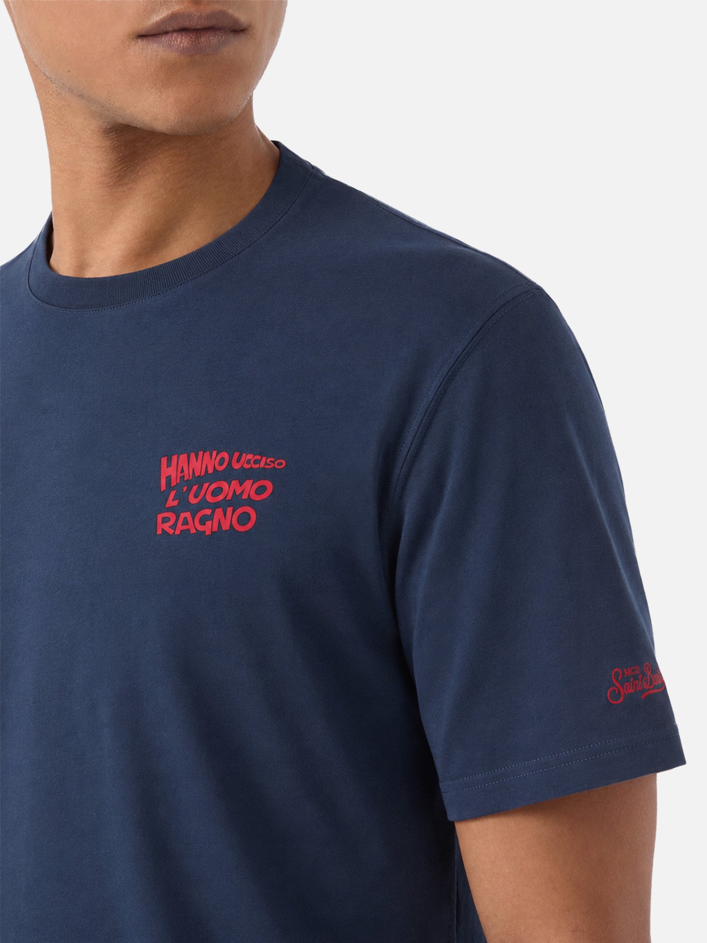 Blue portland t-shirt with Hanno ucciso l’uomo ragno graphic | Special Edition