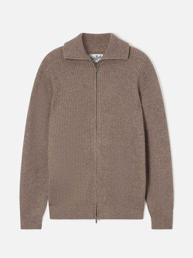 Beiger Preston Cardigan aus Wollstrick mit durchgehendem Reißverschluss 