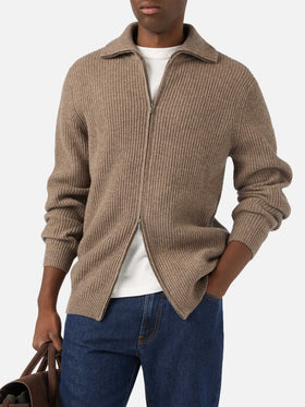 Cardigan en maille de laine Preston beige avec fermeture zippée intégrale 