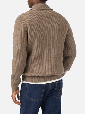 Cardigan en maille de laine Preston beige avec fermeture zippée intégrale 