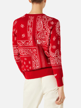 Woman sweater with red bandanna jacquard