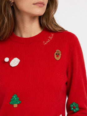 Maglia New Queen brushed rossa con patch natalizie