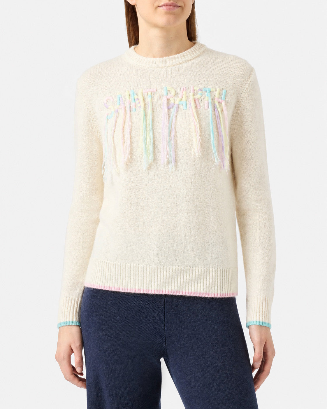 Sudadera de cuello redondo afelpada con bordado con flecos Saint Barth 