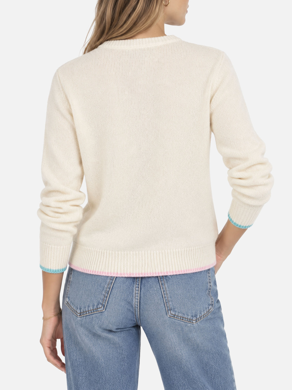Brushed crewneck with Saint Barth fringed embroidery