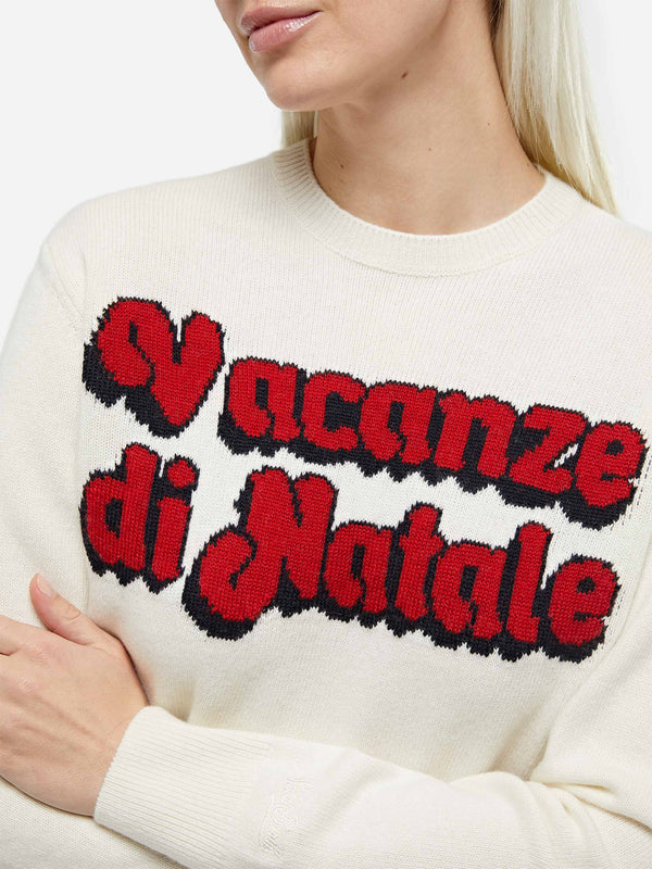 Weißer Damenpullover New Queen mit Vacanze di Natale-Logoaufdruck | VACANZE DI NATALE SONDERAUSGABE