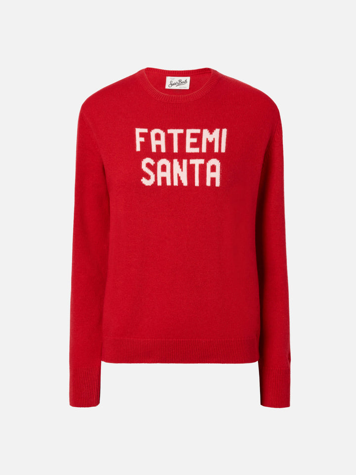 New Queen cashmere-blend sweater in red with Fatemi Santa jacquard
