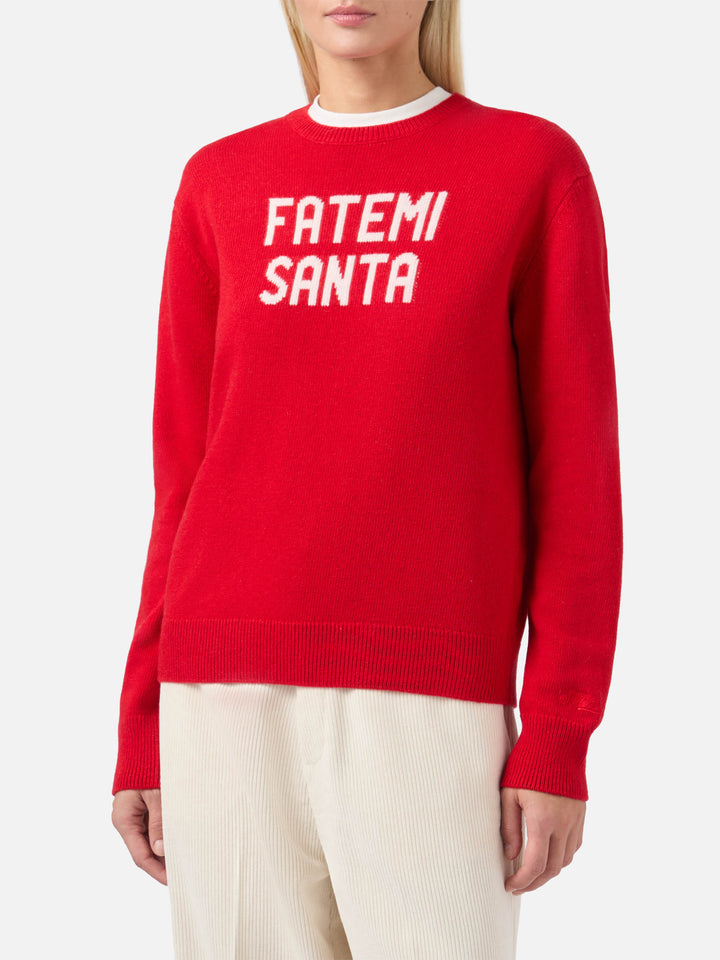 New Queen cashmere-blend sweater in red with Fatemi Santa jacquard