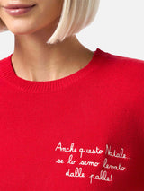 Maglione rosso da donna New Queen con ricamo Anche questo Natale... | VACANZE DI NATALE EDIZIONE SPECIALE