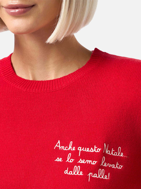 Woman red sweater New Queen with Anche questo Natale... embroidery |  VACANZE DI NATALE SPECIAL EDITION