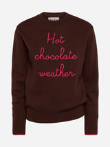 Brown sweater New Queen with Hot Chocolate Weather embroidery