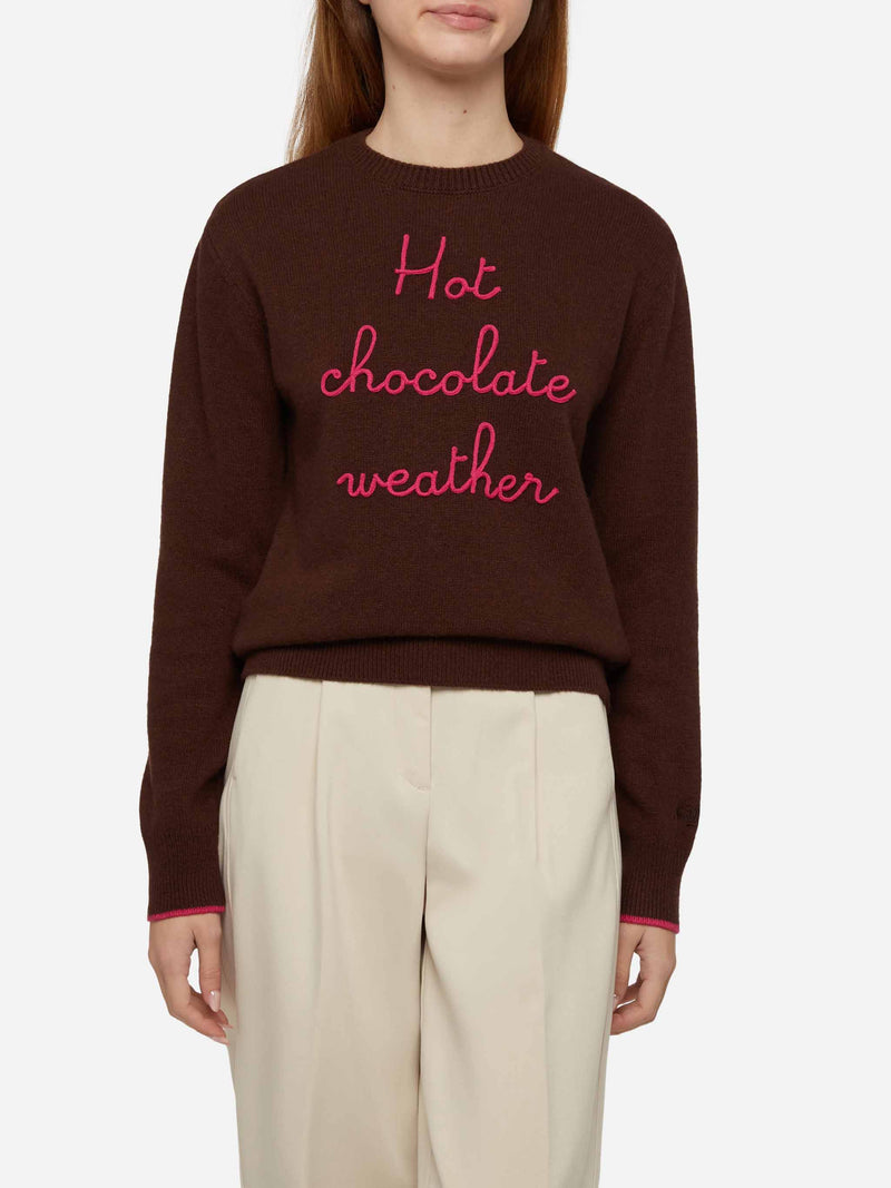 Maglione marrone New Queen con ricamo Hot Chocolate Weather