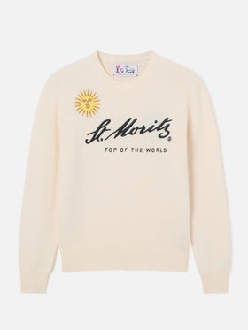 Maglia girocollo New Queen off white con ricamo St. Moritz | Special edition