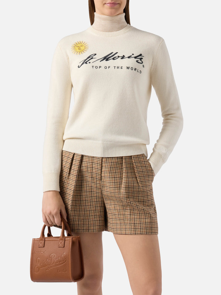 Maglione New Queen in misto cashmere bianco con ricamo St. Moritz | ST. MORITZ TOP OF THE WORLD SPECIAL EDITION