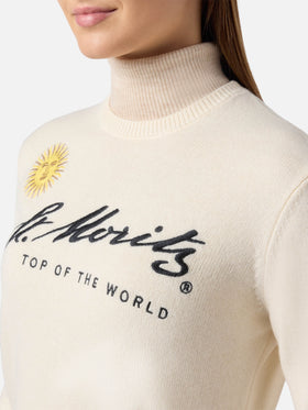 Maglione New Queen in misto cashmere bianco con ricamo St. Moritz | ST. MORITZ TOP OF THE WORLD SPECIAL EDITION