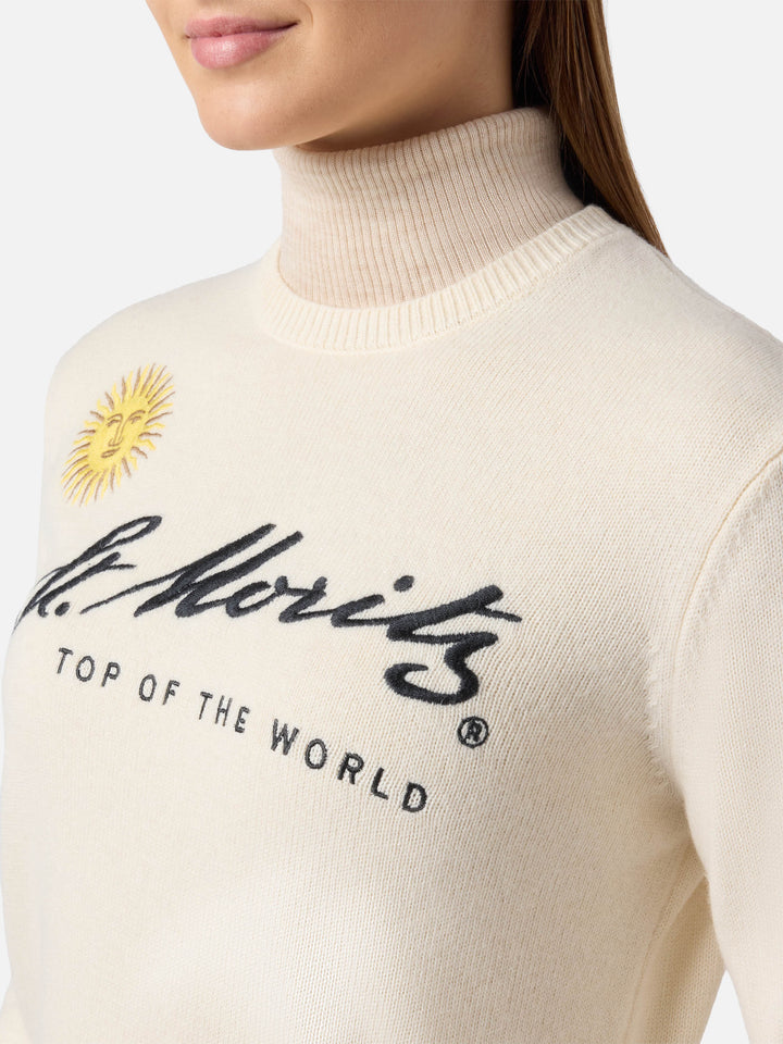 Maglione New Queen in misto cashmere bianco con ricamo St. Moritz | ST. MORITZ TOP OF THE WORLD SPECIAL EDITION