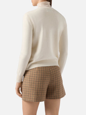 Maglione New Queen in misto cashmere bianco con ricamo St. Moritz | ST. MORITZ TOP OF THE WORLD SPECIAL EDITION