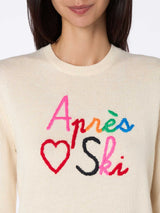 Weißer Damenpullover New Queen mit Apres-Love-Ski-Stickerei