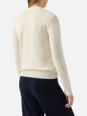 New Queen Crewnwick in Weiß mit Amo Cortina da un pezzo Lurex-Jacquard