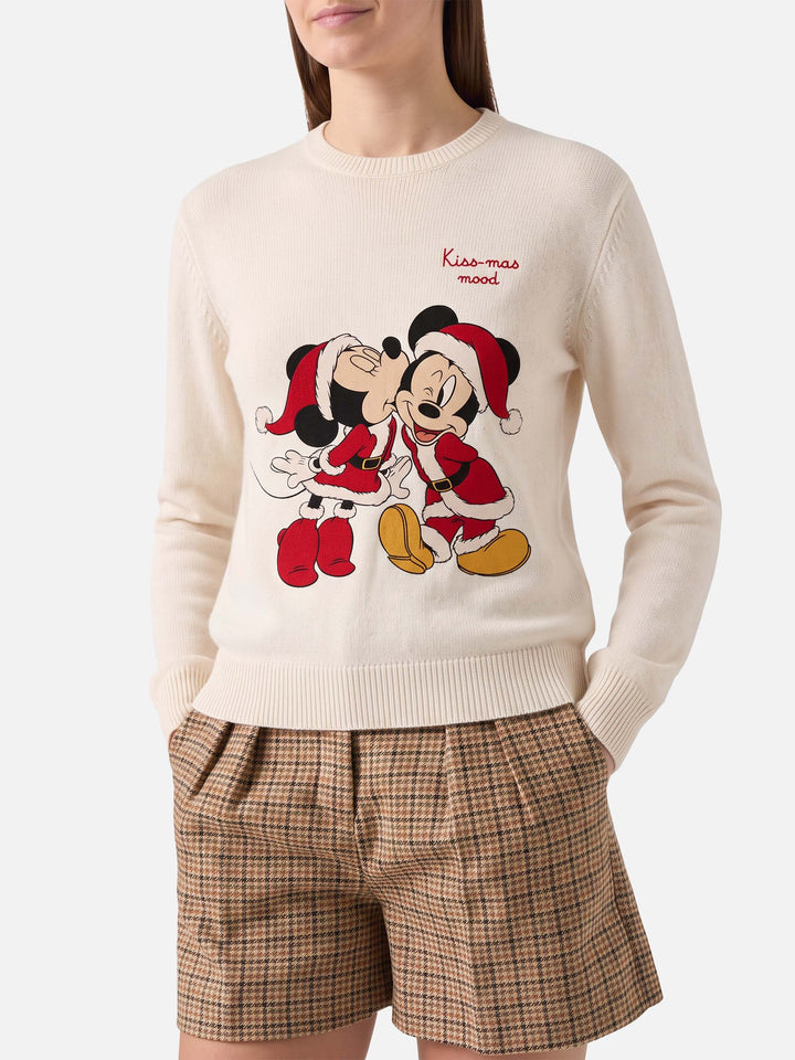 Nouveau pull ras-du-cou Queen en blanc avec jacquard Minnie et Mickey | DISNEY SPECIAL EDITION 