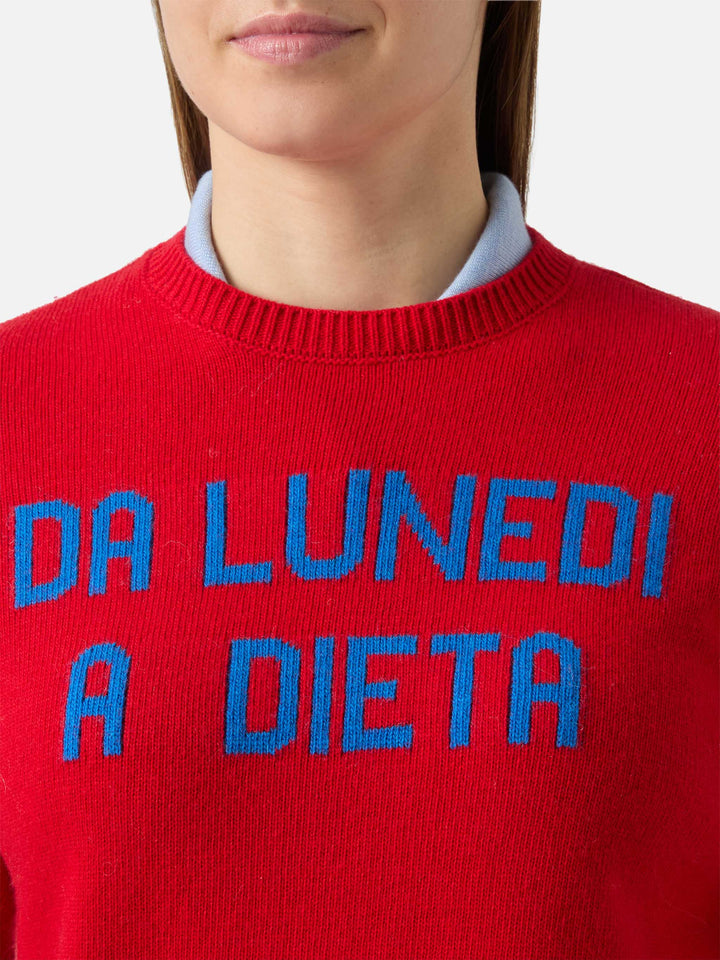 Neues New Queen Rundhalsmodell mit Da lunedì a dieta-Jacquard 