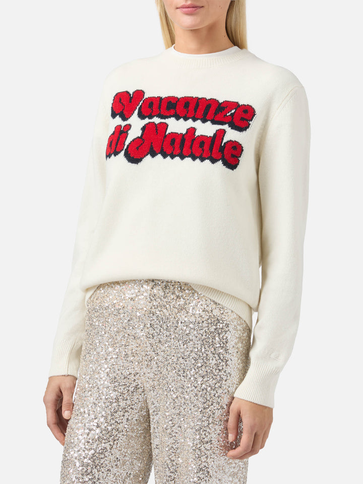 New Queen cashmere-blend sweater in white with Vacanze di Natale jacquard | VACANZE DI NATALE SPECIAL EDITION