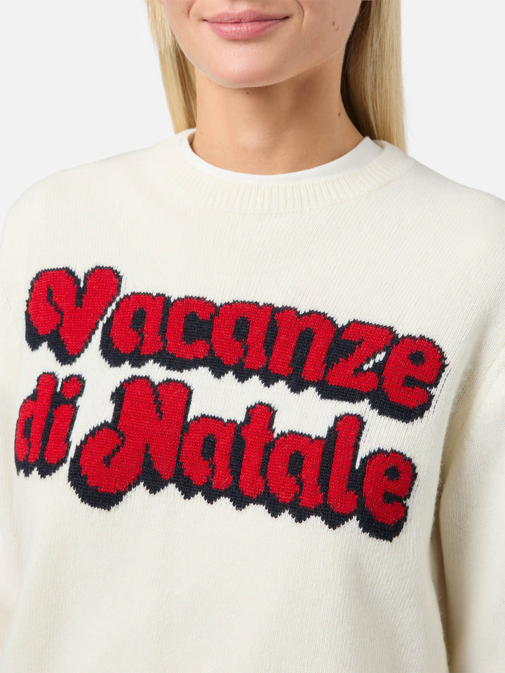 New Queen cashmere-blend sweater in white with Vacanze di Natale jacquard | VACANZE DI NATALE SPECIAL EDITION