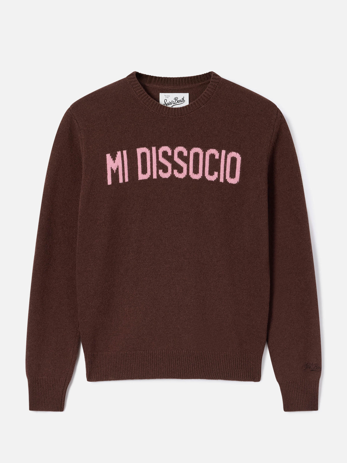 Jersey de punto marrón de cuello redondo Queen con bordado Mi Dissocio 