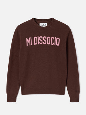 Jersey de punto marrón de cuello redondo Queen con bordado Mi Dissocio 