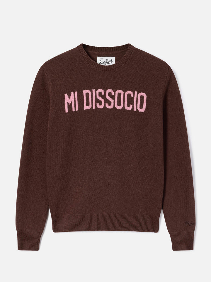 Brown New Queen crewneck knit with Mi Dissocio embroidery