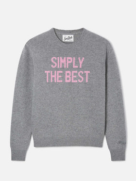 Grauer New Queen Rundhals-Strickpullover mit Simply The Best-Stickerei 