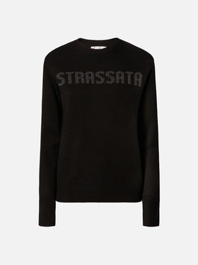 Girocollo New Queen bianco con dettagli di strass Strassata