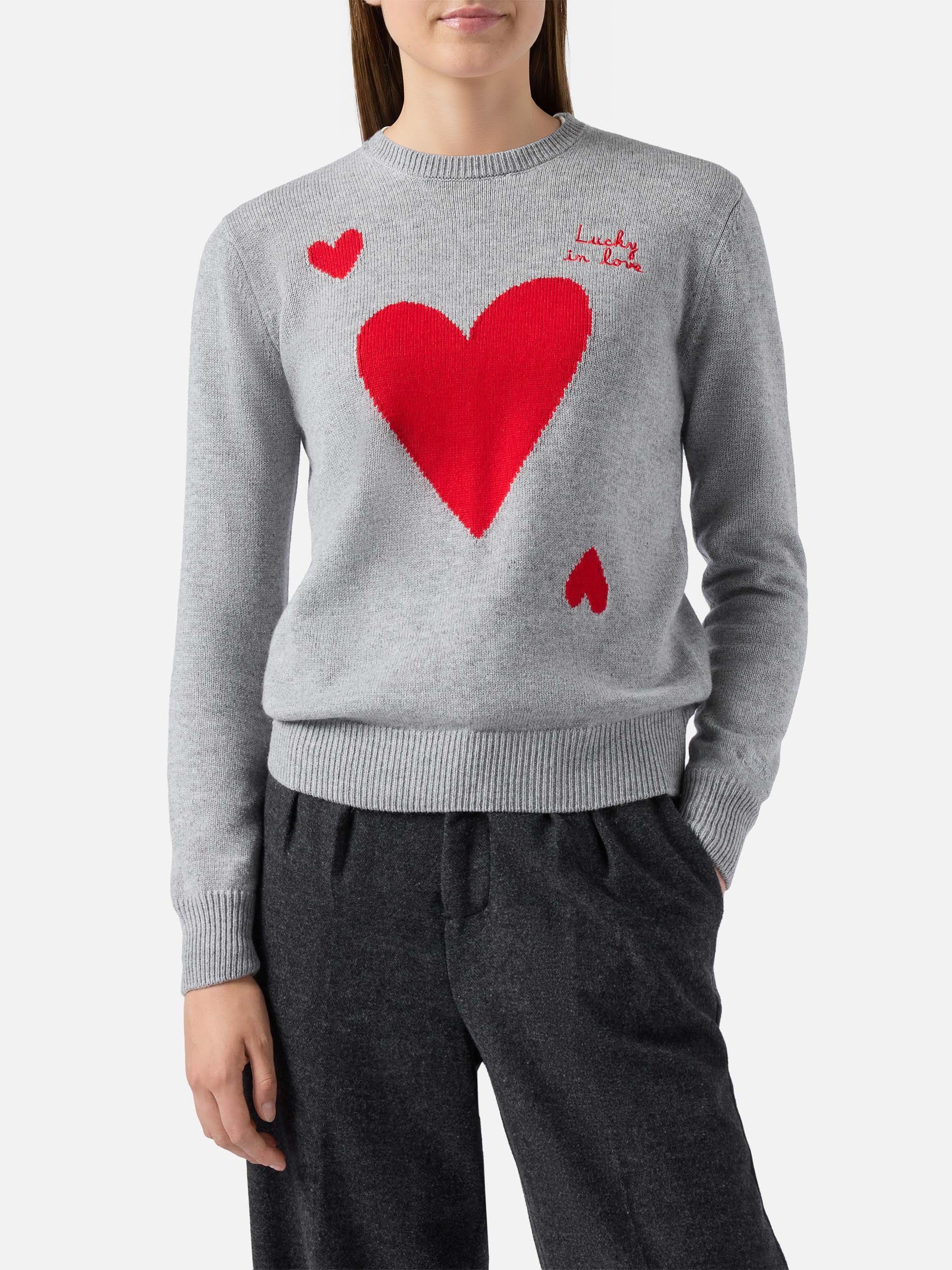 New Queen cashmere-blend sweater in grey with Lucky in love New Queen cashmere-blend sweater in grey with Lucky in love