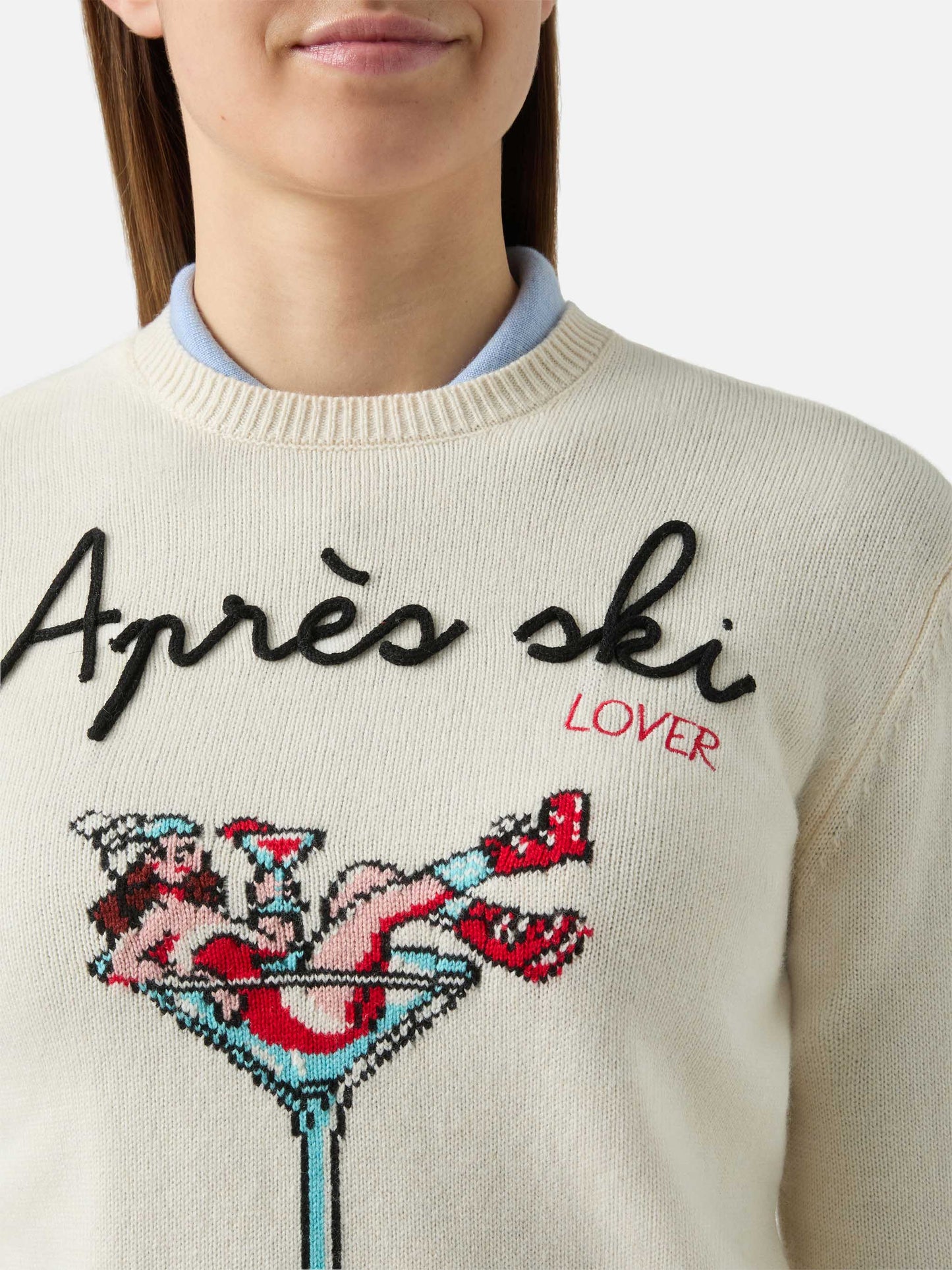New Queen crewneck with Apres ski embroidery and jacquard