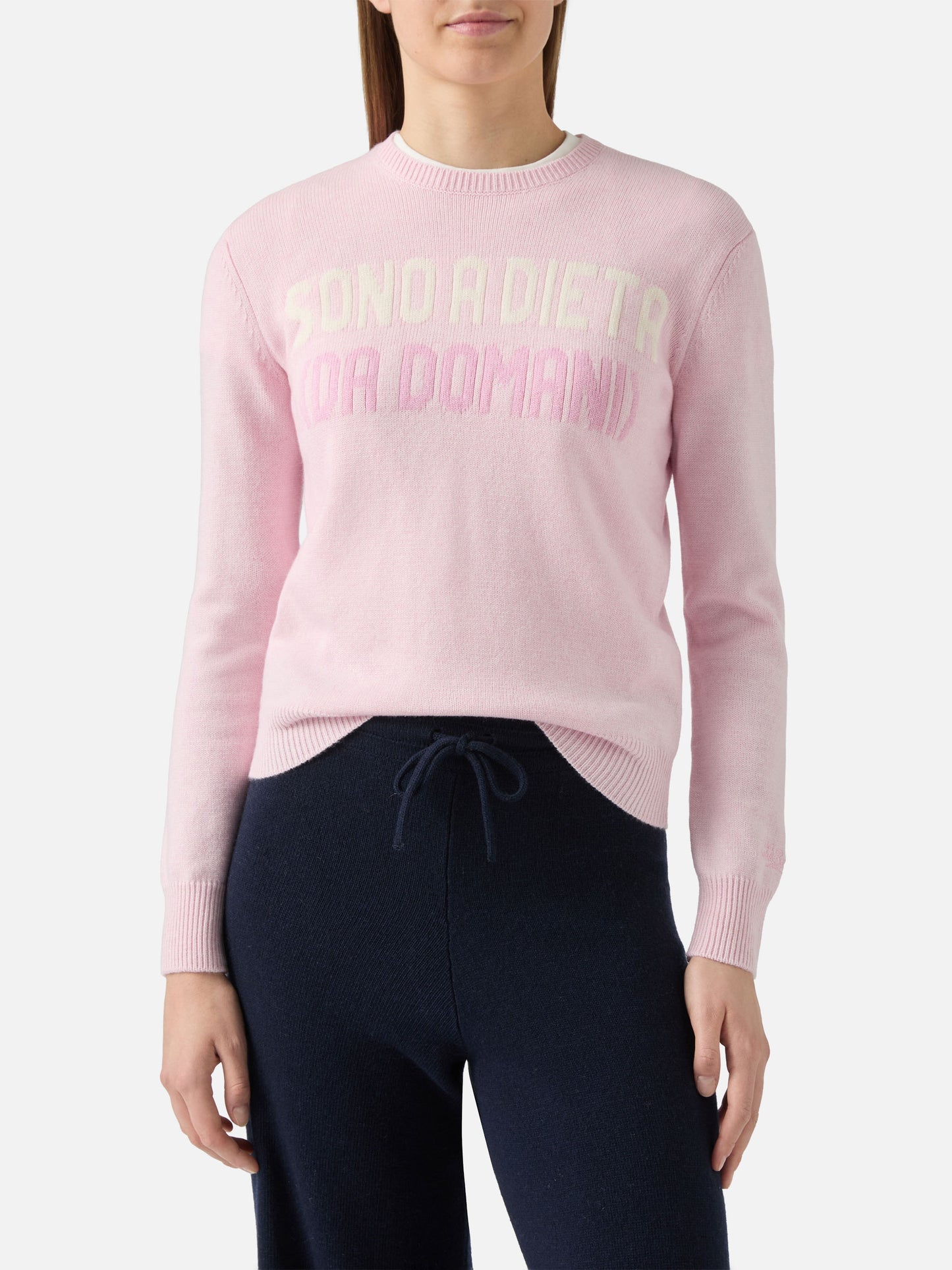 Girocollo New Queen bianco con jacquard Sono a dieta (domani)