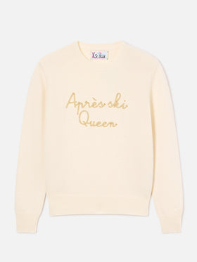 Maglia girocollo New Queen off white con ricamo Après Ski Queen