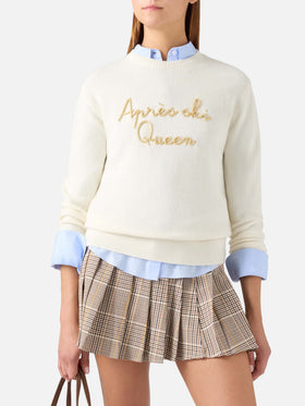 Maglia girocollo New Queen off white con ricamo Après Ski Queen
