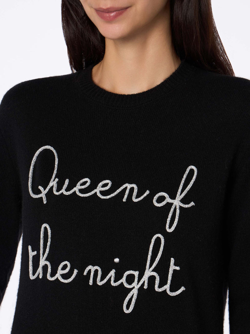 Maglione da donna nero New Queen con ricamo Queen of the night