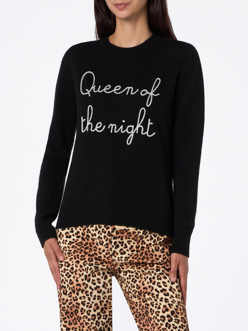 Maglione da donna nero New Queen con ricamo Queen of the night