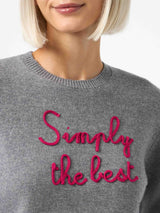 Woman grey sweater New Queen with Simply the Best embroidery