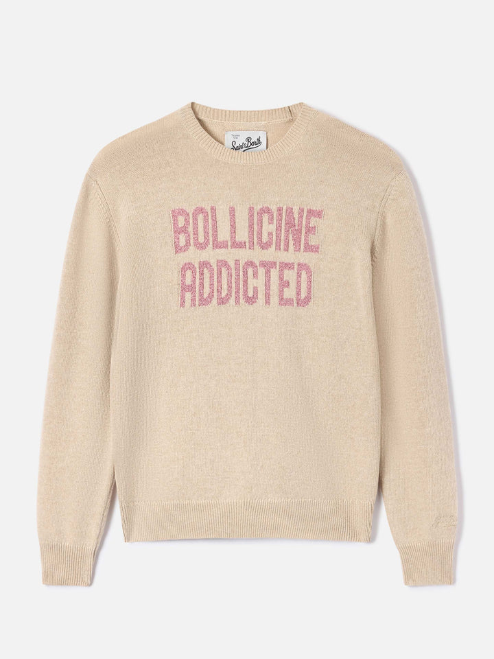 Jersey de punto de cuello redondo Beige New Queen con bordado lurex Bollicine Addicted 