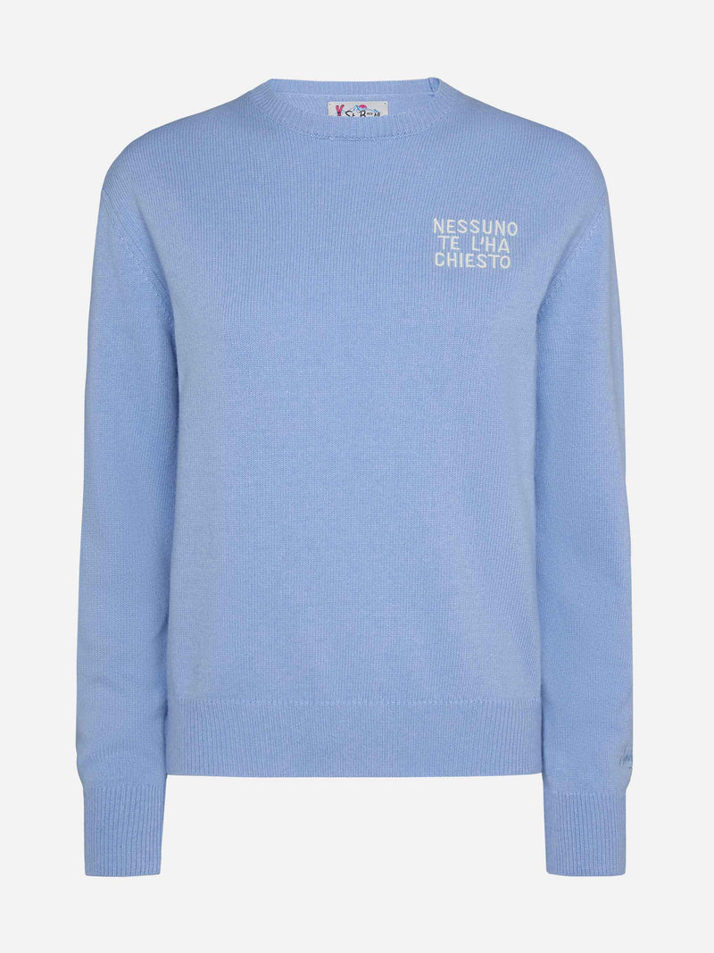 Maglione azzurro New Queen con ricamo Nessuno te l'ha chiesto