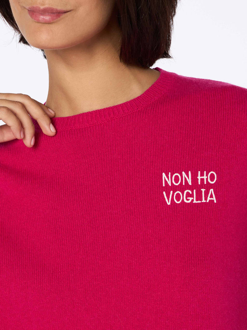 Maglione da donna bordeaux New Queen con ricamo non ho voglia