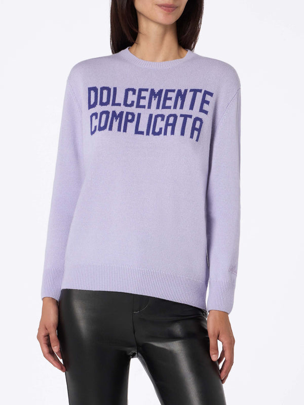 Maglione da donna viola New Queen con stampa Dolcemente Complicata