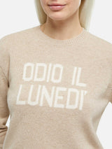 Woman beige sweater New Queen with Odio il Lunedì print