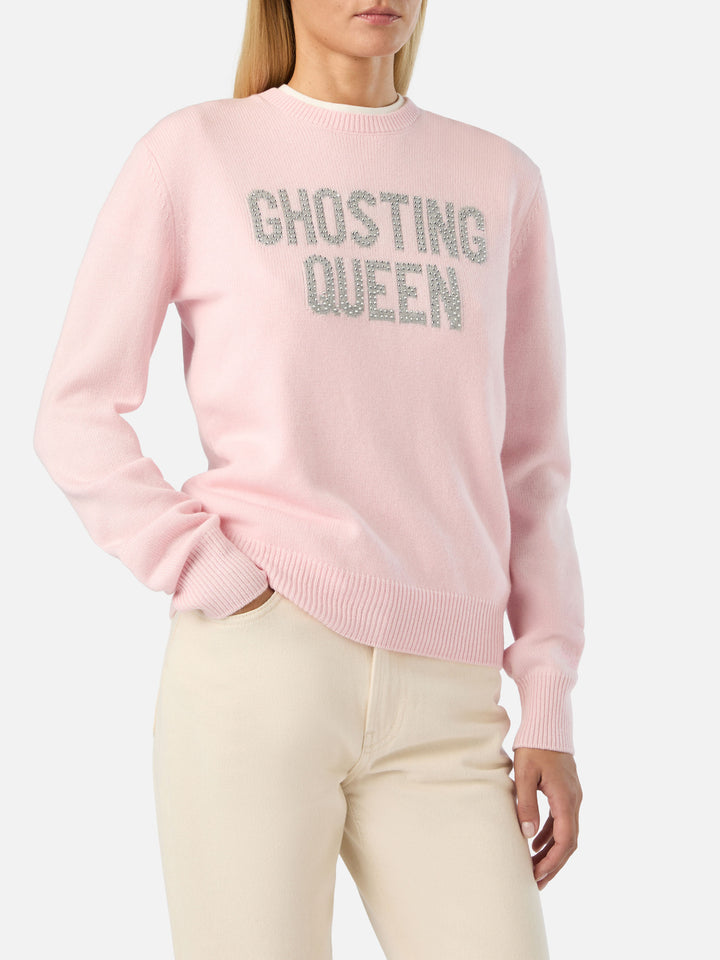 Jersey de punto con cuello redondo Pink New Queen con bordado de strass Ghosting Queen 