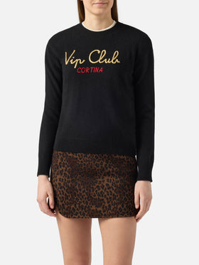 Maglione da donna nero New Queen con ricamo Vip club Cortina | VIP CLUB CORTINA SPECIAL EDITION